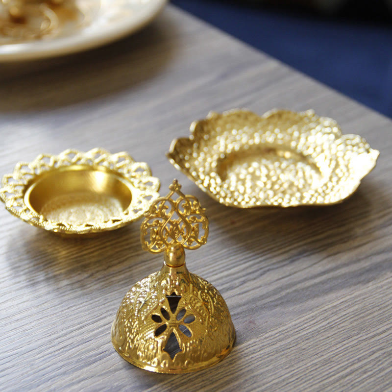 Gold Leaf Mini Incense Burner | Spiritual Alloy Coaster