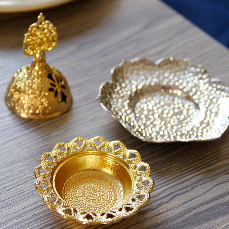 Gold Leaf Mini Incense Burner | Spiritual Alloy Coaster