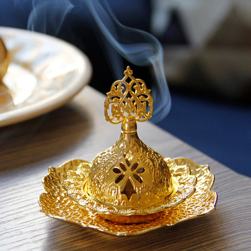 Gold Leaf Mini Incense Burner | Spiritual Alloy Coaster