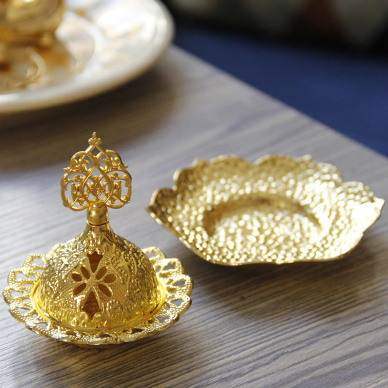 Gold Leaf Mini Incense Burner | Spiritual Alloy Coaster