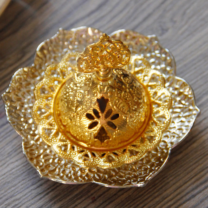 Gold Leaf Mini Incense Burner | Spiritual Alloy Coaster