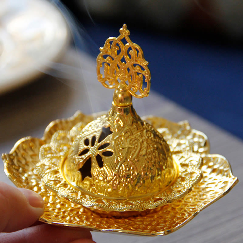 Gold Leaf Mini Incense Burner | Spiritual Alloy Coaster