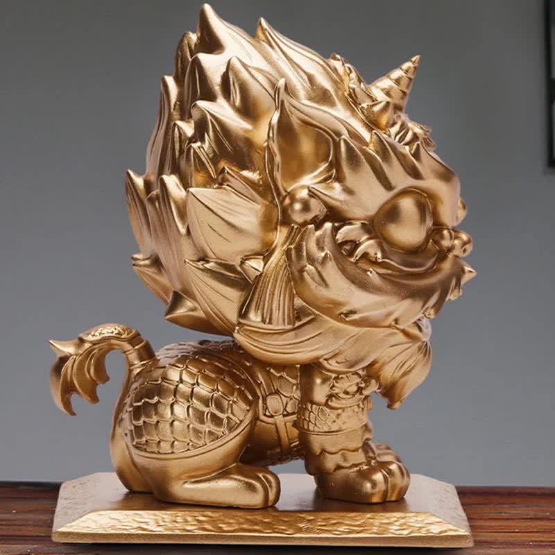 Gold Lion Statue Spiritual Strength Resin Sculpture