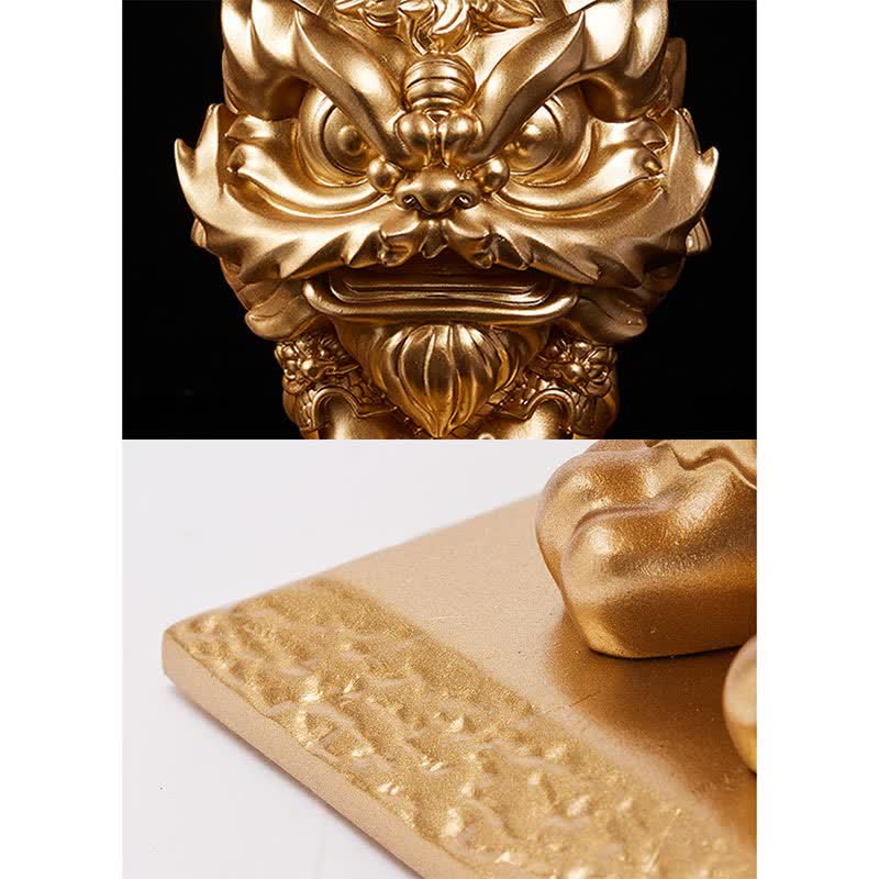 Gold Lion Statue Spiritual Strength Resin Sculpture