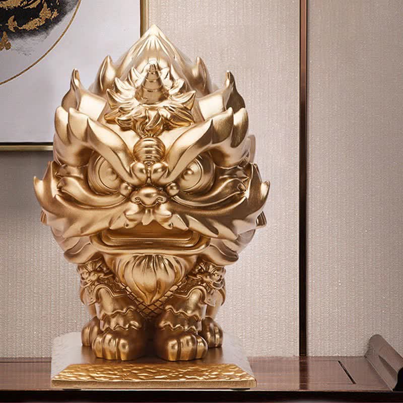 Gold Lion Statue Spiritual Strength Resin Sculpture