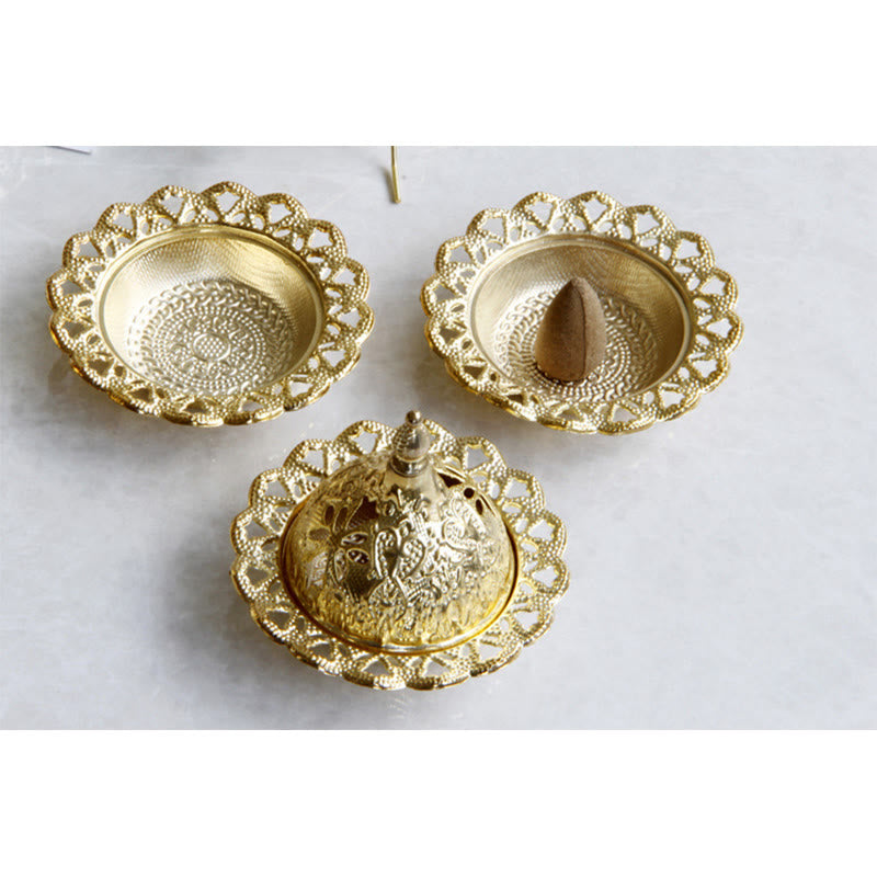 Gold Mini Tibetan Incense Burner for Meditation and Serenity