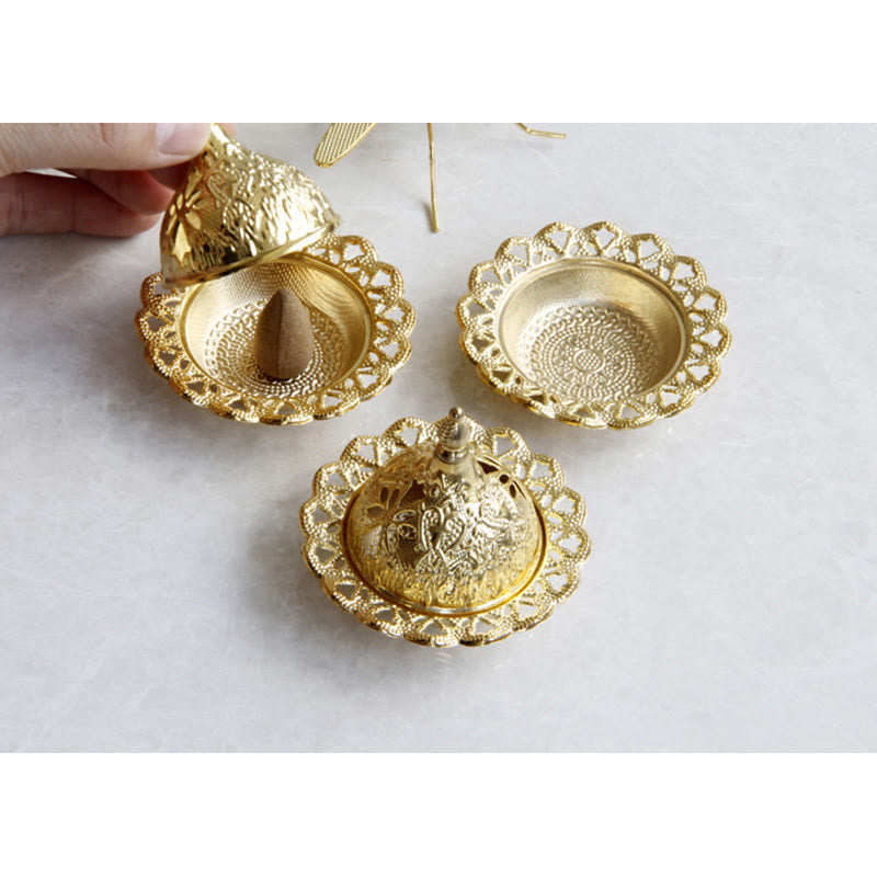 Gold Mini Tibetan Incense Burner for Meditation and Serenity