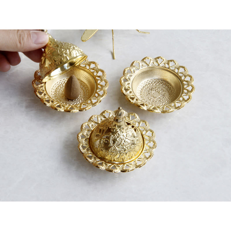 Gold Mini Tibetan Incense Burner for Meditation and Serenity