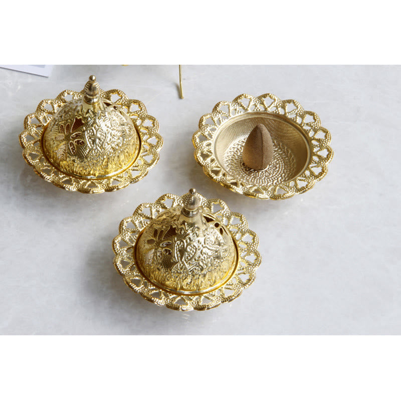 Gold Mini Tibetan Incense Burner for Meditation and Serenity