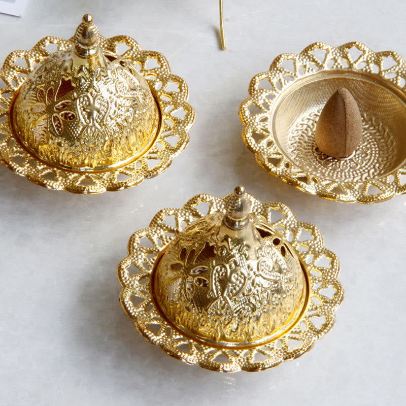 Gold Mini Tibetan Incense Burner for Meditation and Serenity