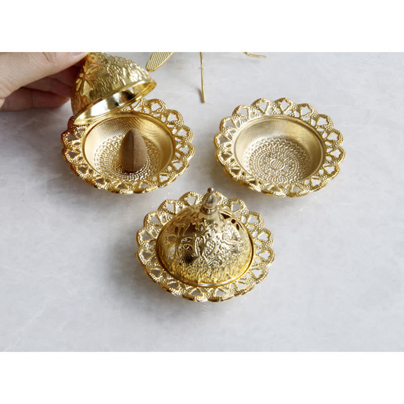 Gold Mini Tibetan Incense Burner for Meditation and Serenity