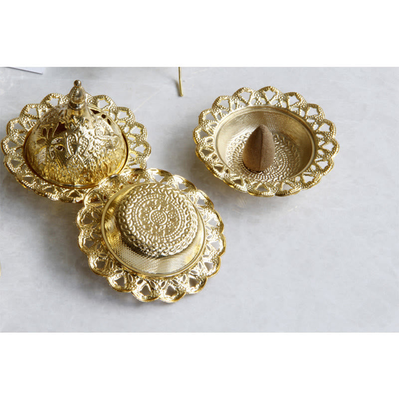 Gold Mini Tibetan Incense Burner for Meditation and Serenity