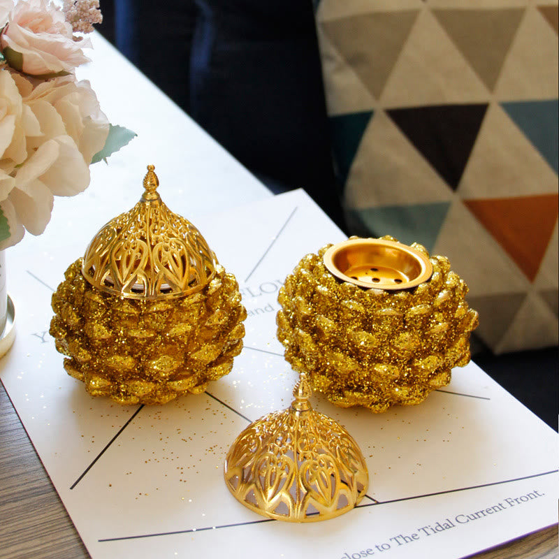 Gold Pine Cone Mini Incense Burner | Spiritual Ritual Decor