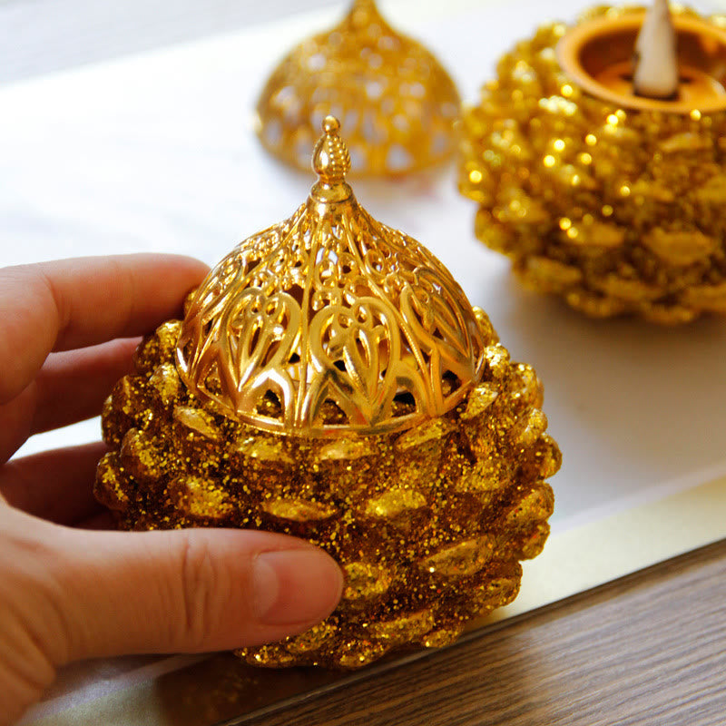 Gold Pine Cone Mini Incense Burner | Spiritual Ritual Decor
