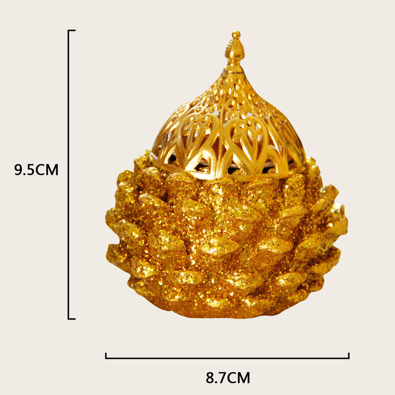 Gold Pine Cone Mini Incense Burner | Spiritual Ritual Decor