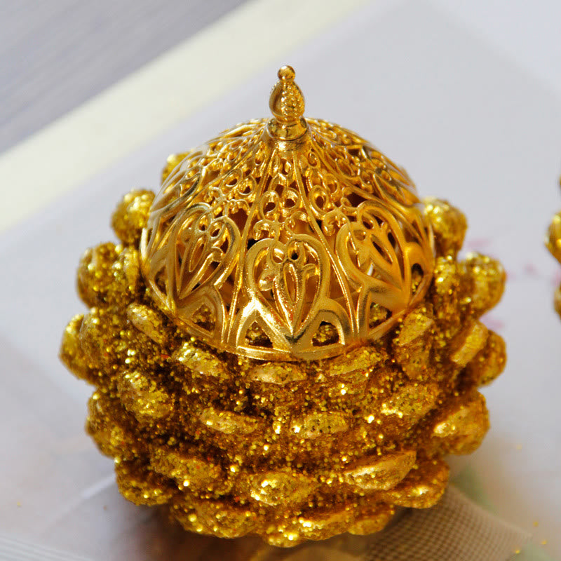 Gold Pine Cone Mini Incense Burner | Spiritual Ritual Decor
