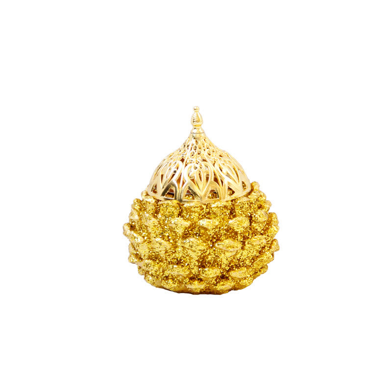 Gold Pine Cone Mini Incense Burner | Spiritual Ritual Decor