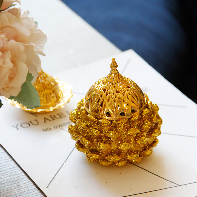Gold Pine Cone Mini Incense Burner | Spiritual Ritual Decor