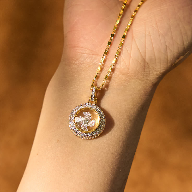 Gold Plated Copper Fu Windmill Spiritual Necklace Balance Pendant