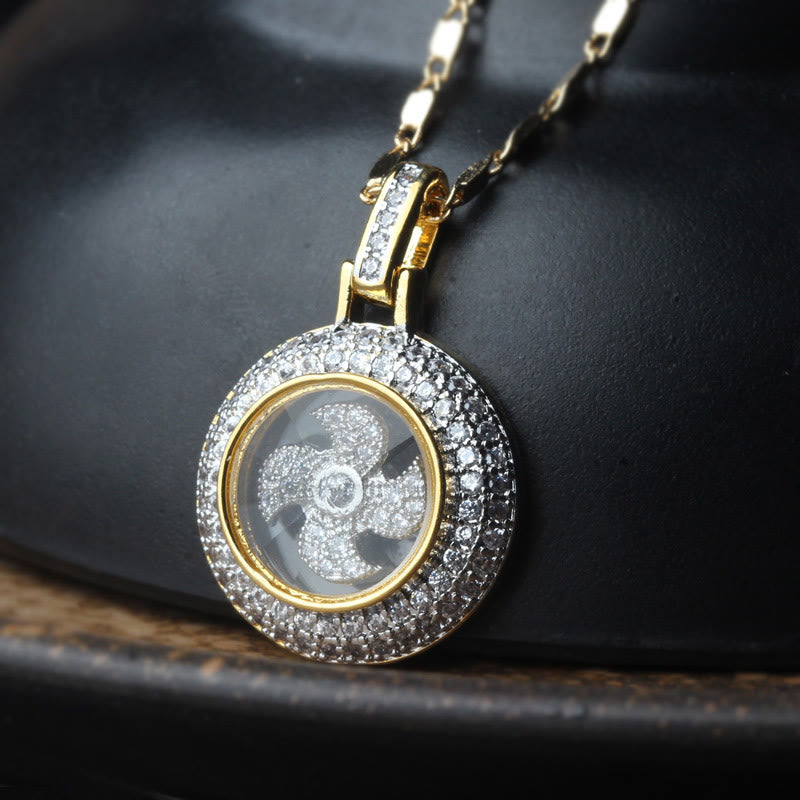 Gold Plated Copper Fu Windmill Spiritual Necklace Balance Pendant