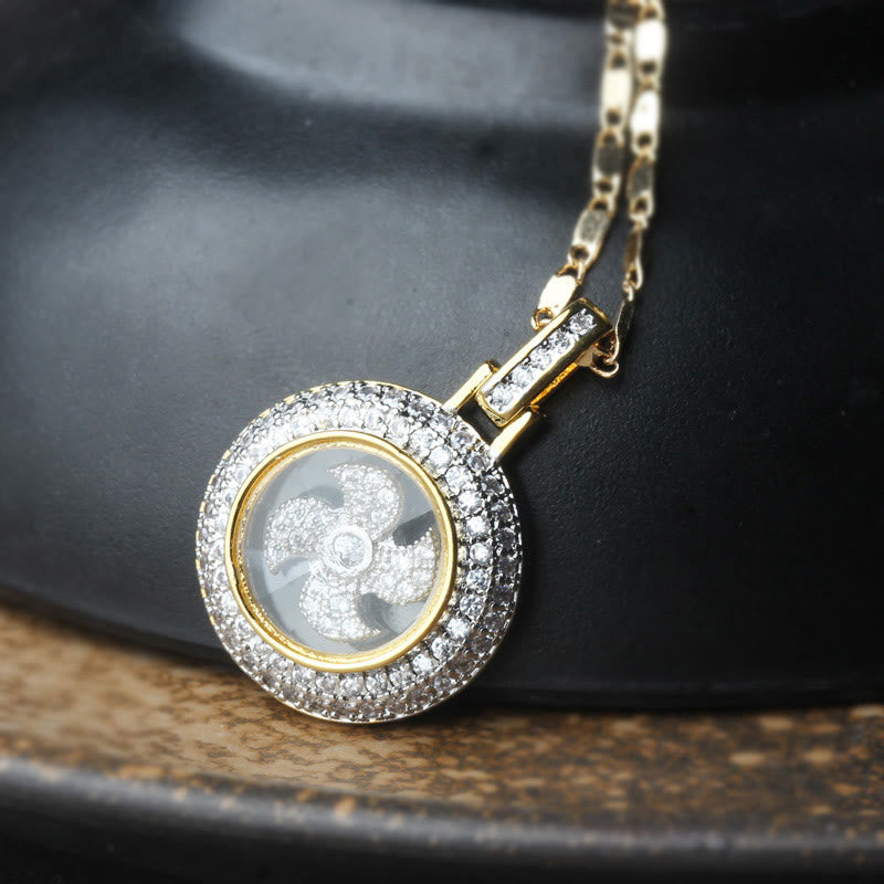 Gold Plated Copper Fu Windmill Spiritual Necklace Balance Pendant