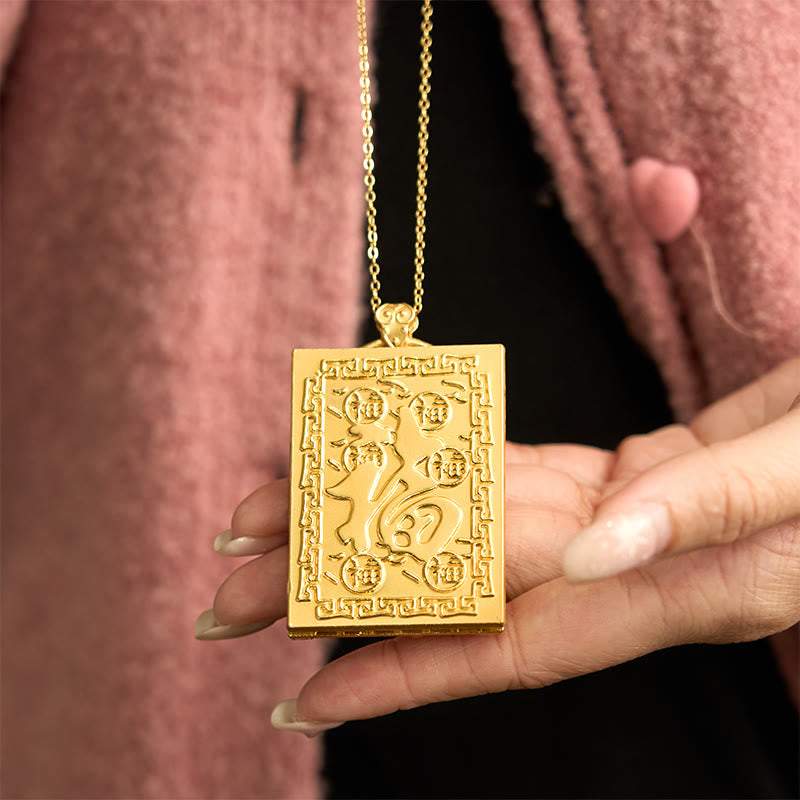 Gold Plated Copper Hetian Jade Dragon Strength Necklace