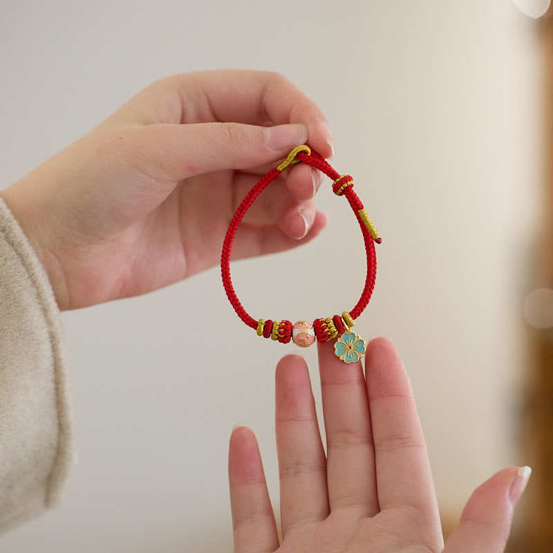 Gold Plated Copper Red String Peach Blossom Protection Bracelet