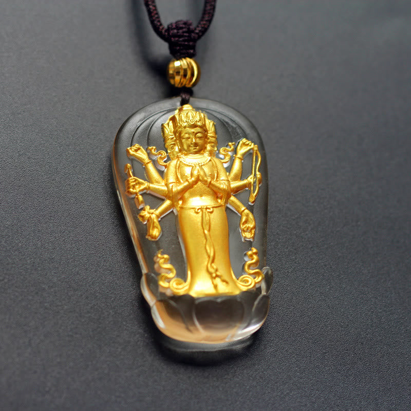 Gold Plated Liuli Crystal Buddha Necklace for Wealth & Success