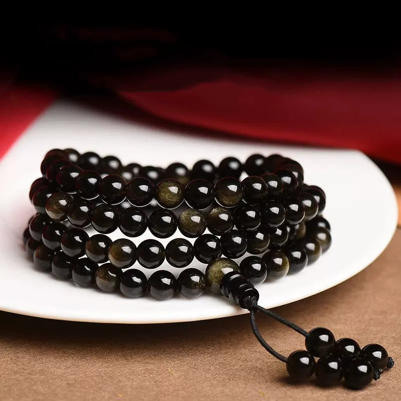 Gold Sheen Obsidian 108 Beads Wealth Mala Bracelet