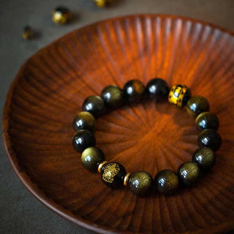Gold Sheen Obsidian Chinese Zodiac Protection Bracelet 12mm