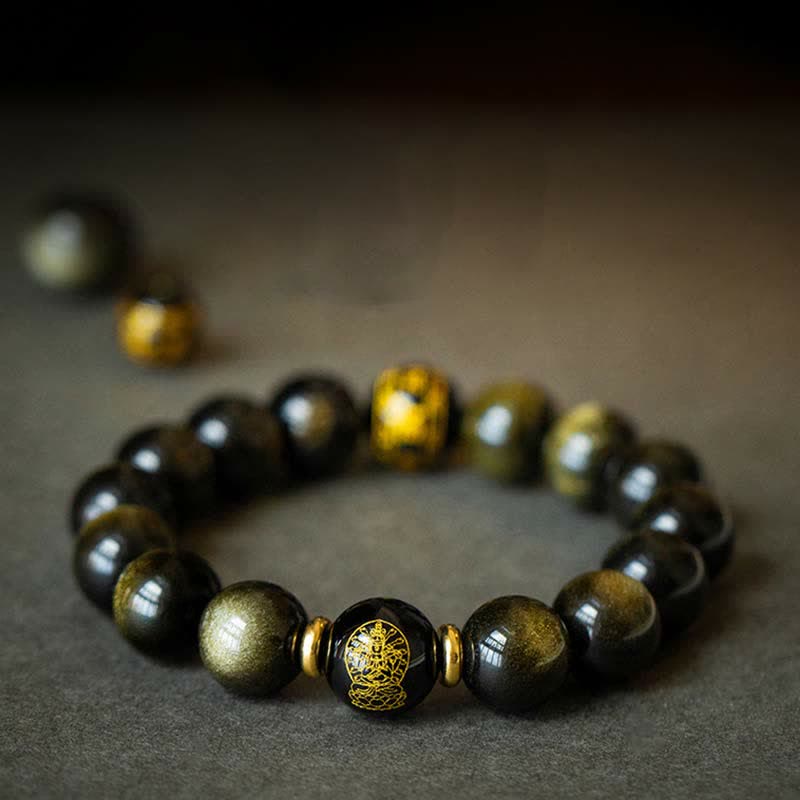 Gold Sheen Obsidian Chinese Zodiac Protection Bracelet 12mm