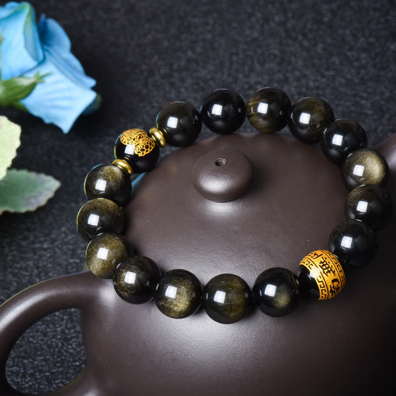 Gold Sheen Obsidian Chinese Zodiac Protection Bracelet 12mm