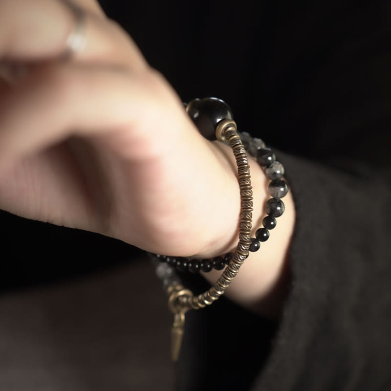 Gold Sheen Obsidian Double Wrap Protection Bracelet