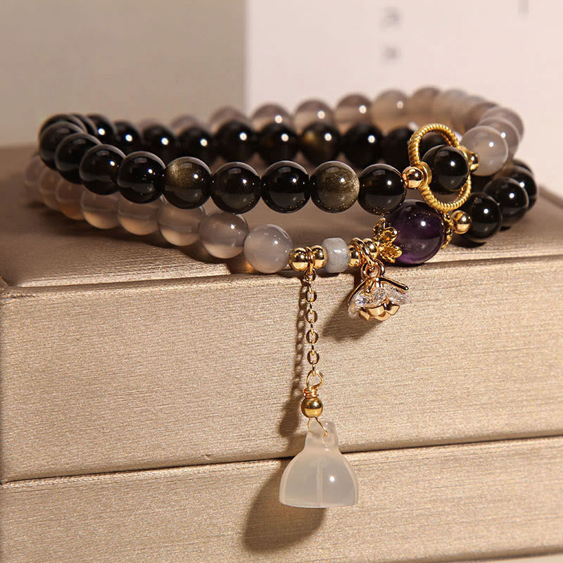 Gold Sheen Obsidian Gray Agate Strength Bracelet
