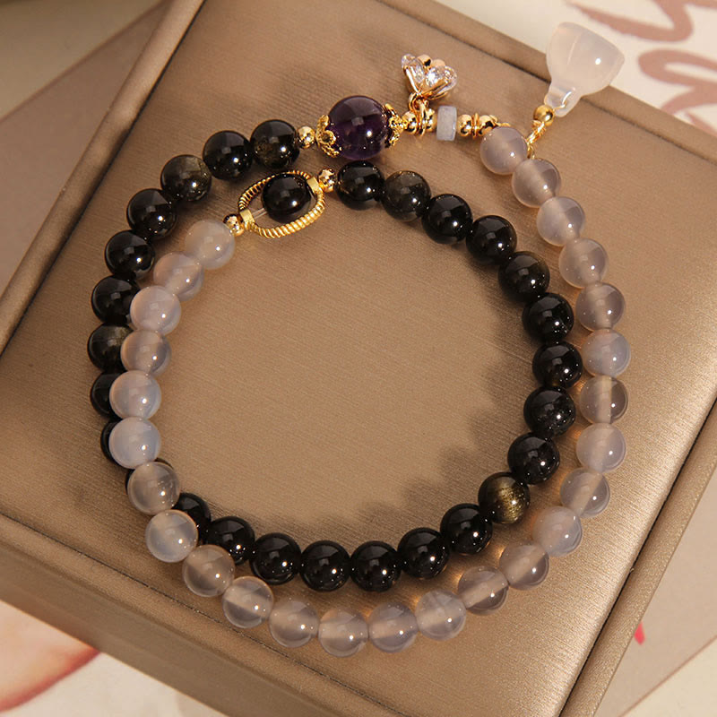 Gold Sheen Obsidian Gray Agate Strength Bracelet