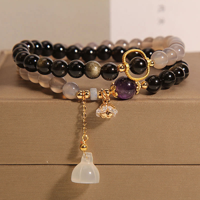 Gold Sheen Obsidian Gray Agate Strength Bracelet