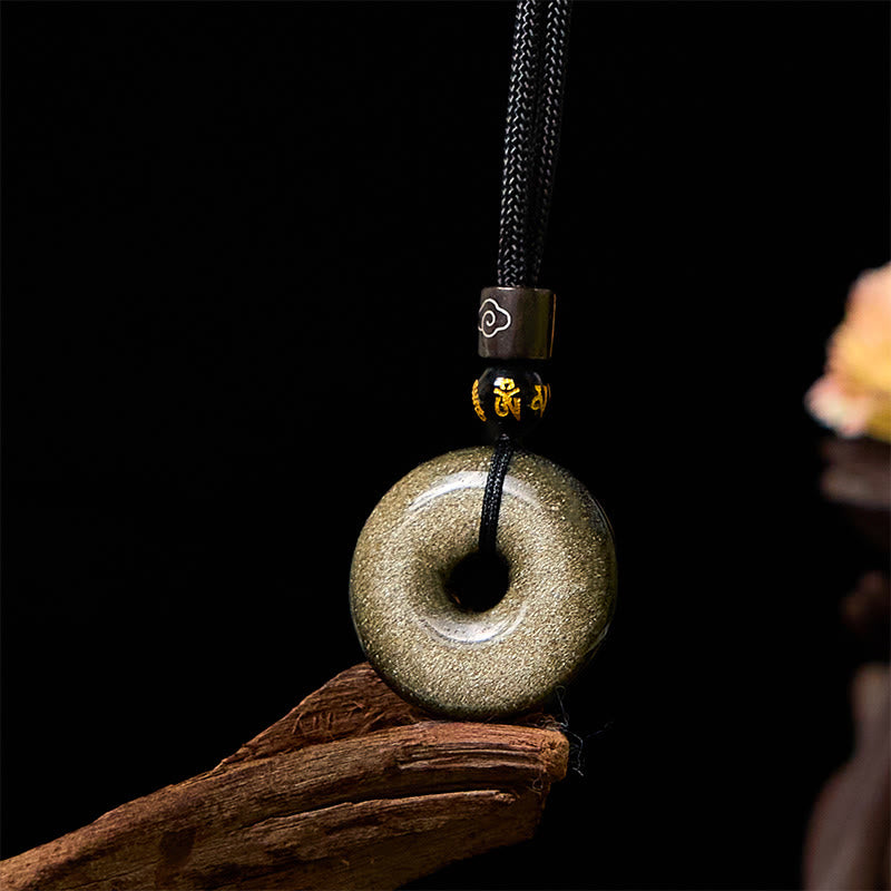 Gold Sheen Obsidian Peace Buckle Strength Necklace Pendant