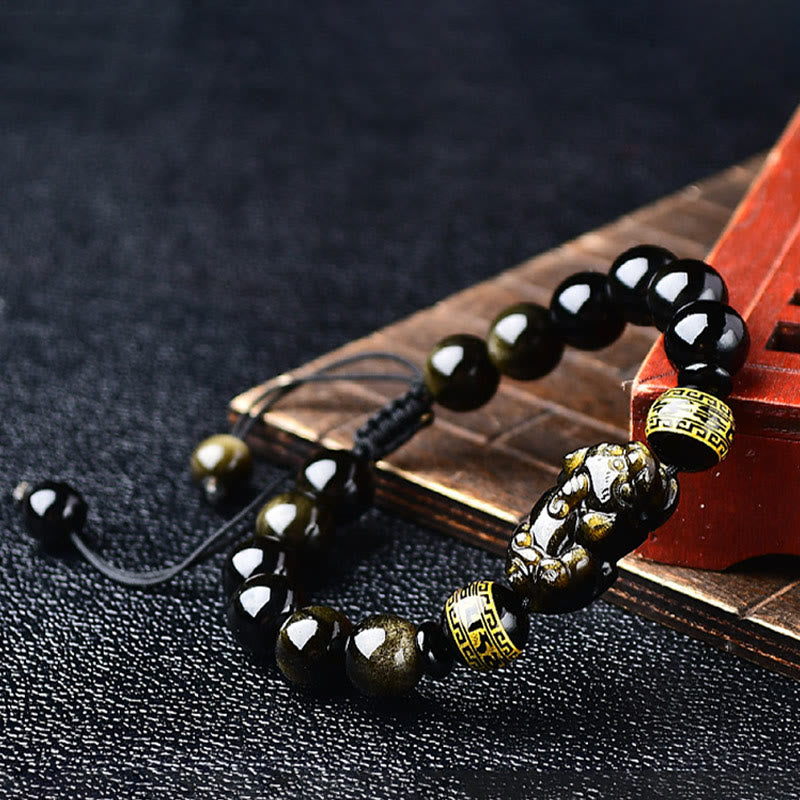 Gold Sheen Obsidian PiXiu Wealth Bracelet