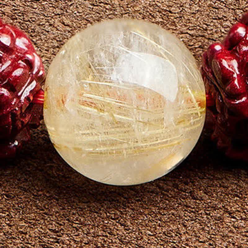 Gold Sheen Obsidian Protection Bracelet PiXiu Cinnabar 15-20cm