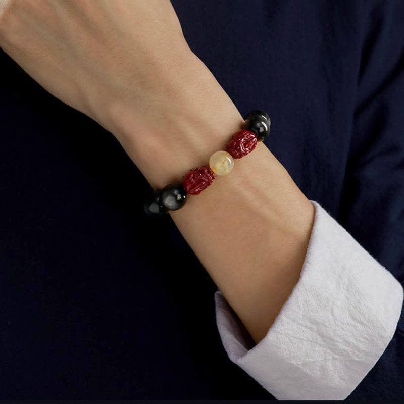 Gold Sheen Obsidian Protection Bracelet PiXiu Cinnabar 15-20cm