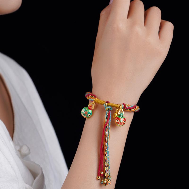 Gold Swallowing Beast Family Luck Bracelet | Colorful String