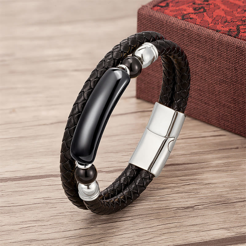 Gold Tiger Eye Leather Bracelet with Magnetic Buckle for Luck & Protection