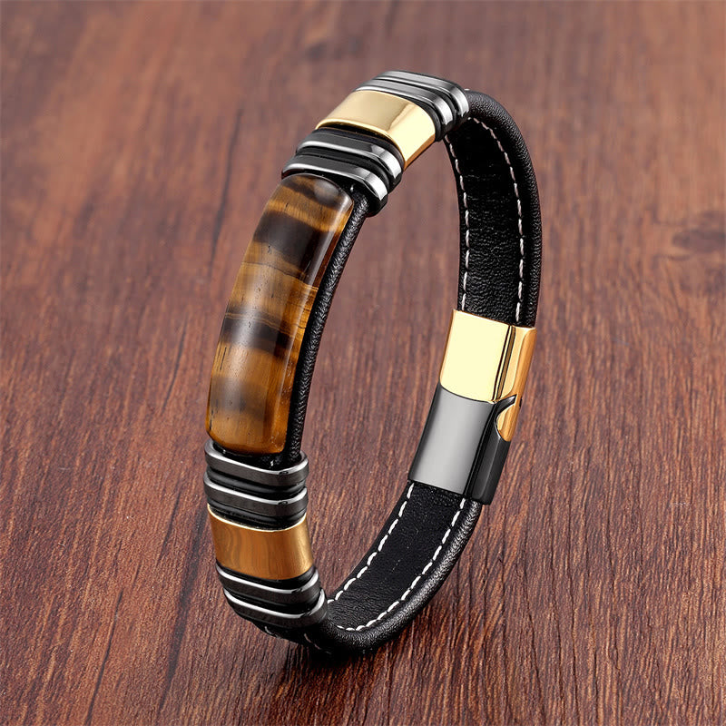 Gold Tiger Eye Stone Leather Buckle Bracelet 18-20cm for Clarity
