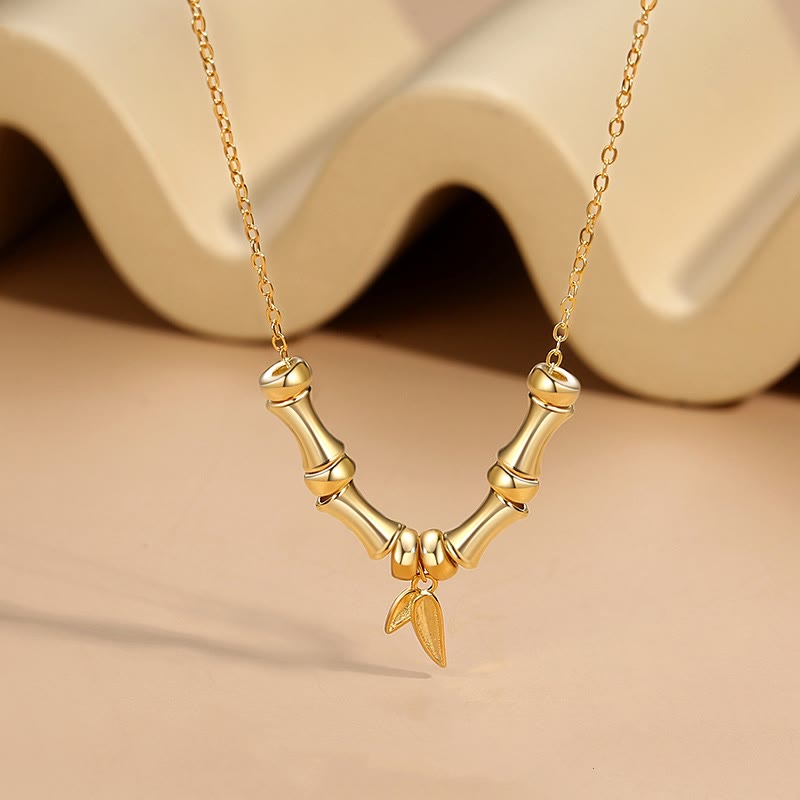 Golden Bamboo Pattern Titanium Steel Spiritual Necklace for Wealth