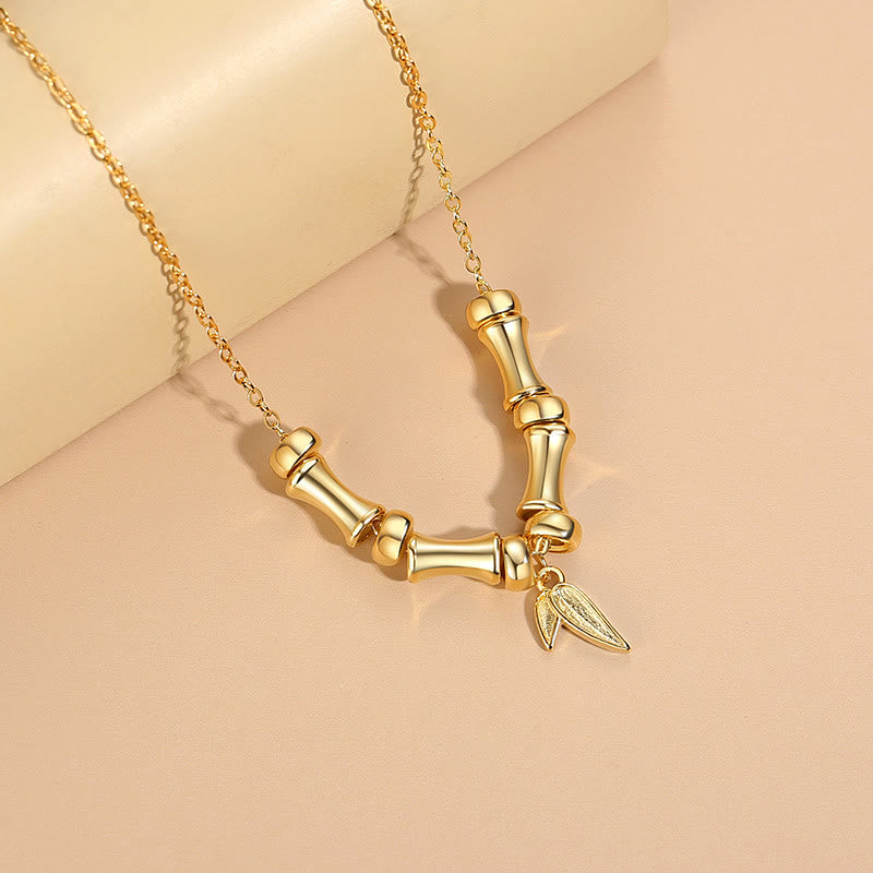 Golden Bamboo Pattern Titanium Steel Spiritual Necklace for Wealth