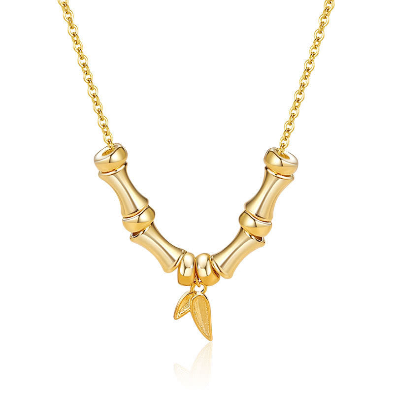 Golden Bamboo Pattern Titanium Steel Spiritual Necklace for Wealth