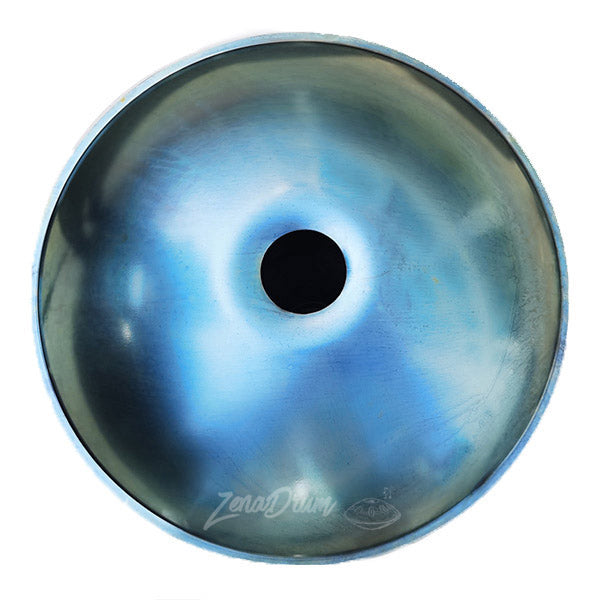 Circular blue and gray Golden Blue D Minor Handpan Drum for Musicians with center hole