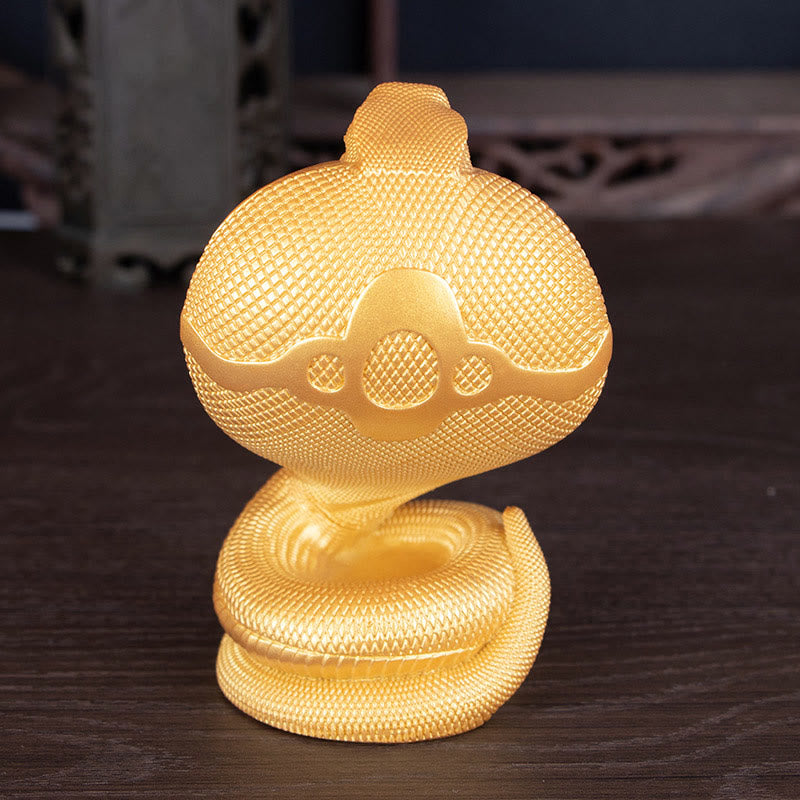 Golden Bronze Cobra Resin Statue | Year of the Snake Decor