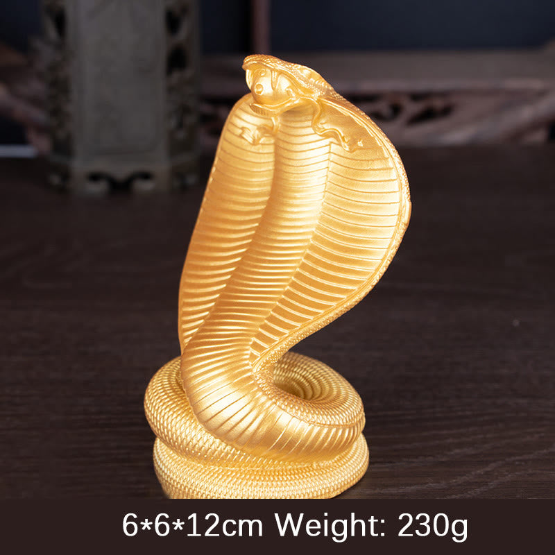 Golden Bronze Cobra Resin Statue | Year of the Snake Decor