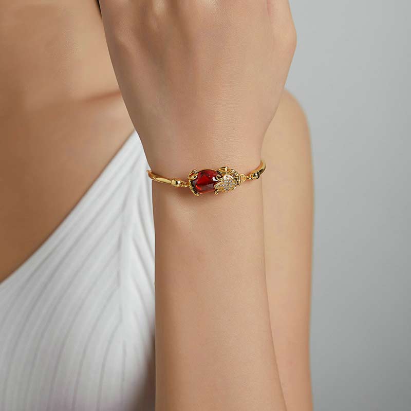 Golden Red Agate Pixiu Bracelet 7.5in Wealth & Luck